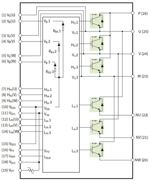 CIPOS™ Tiny 600V 15A three-phase Intelligent Power Module Blockdiagramm