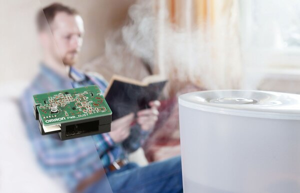 Image of the Omron dust sensor, designed for air quality measurement and environmental monitoring.