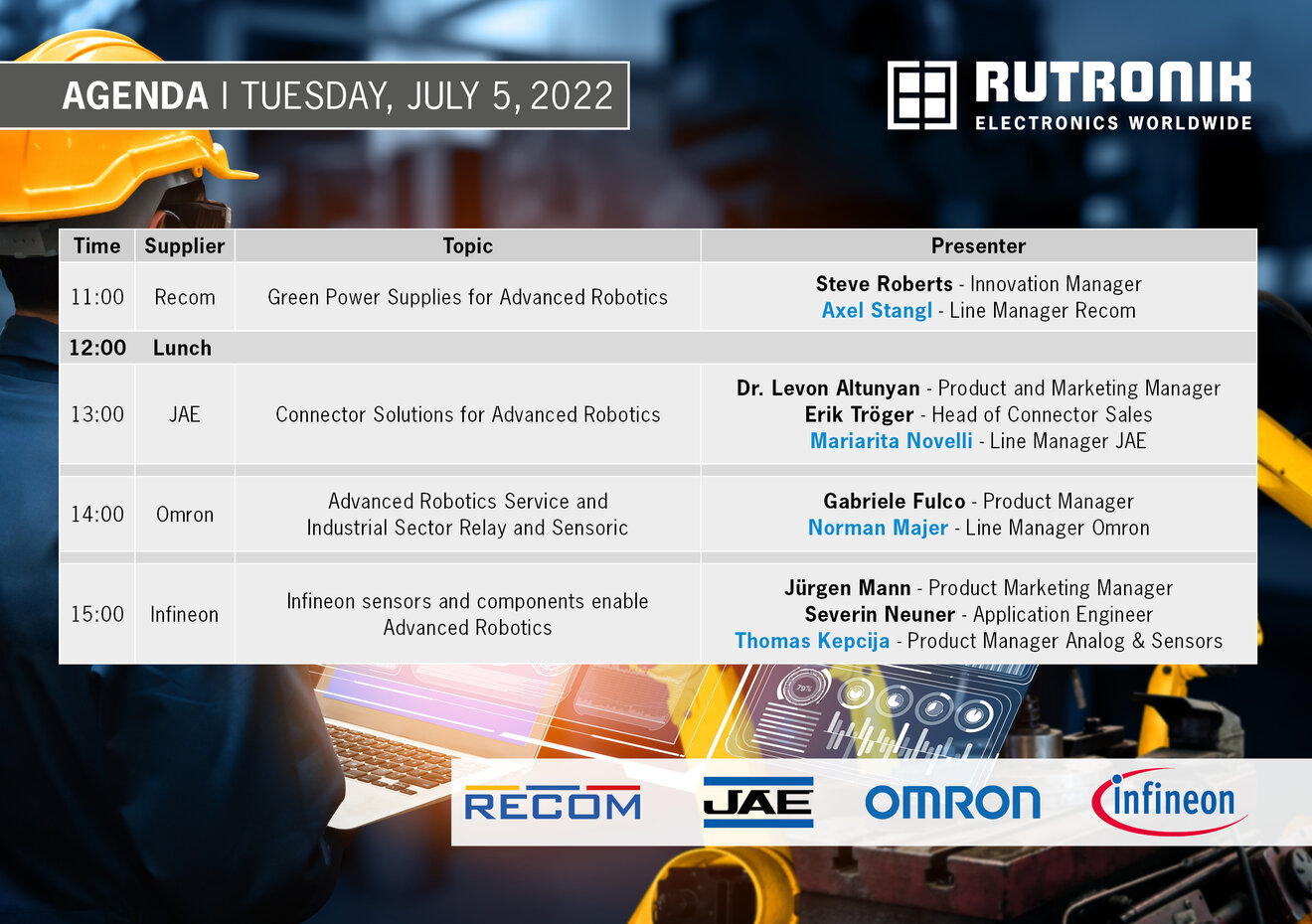 Agenda TechTalk Advanced Robotics