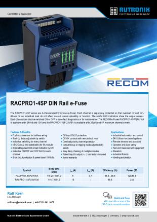 Thumbnail: RECOM, RACPRO1-4SP DIN Rail e-Fuse