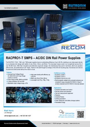 Thumbnail: RECOM, RACPRO1-T SMPS – AC/DC DIN Rail Power Supplies