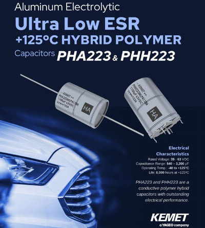 News: KEMET  ALUMINUM HYBRID AXIAL Capacitors +125ºC  - PHA223 and PHH223, AEC-Q200 Qualified