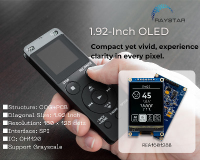 News: Raystar 1.92” 160x128 COG OLED Display Module with PCB